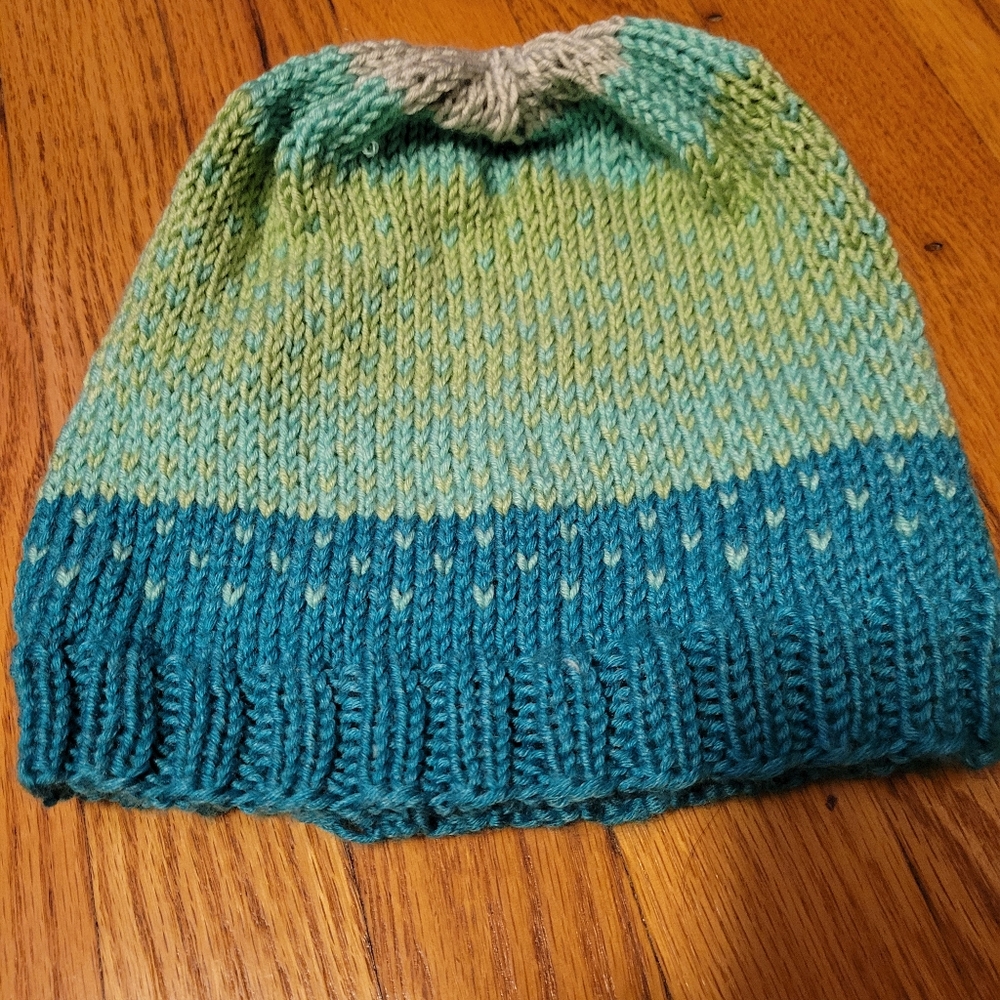 Hand Knit Hat with Hearts